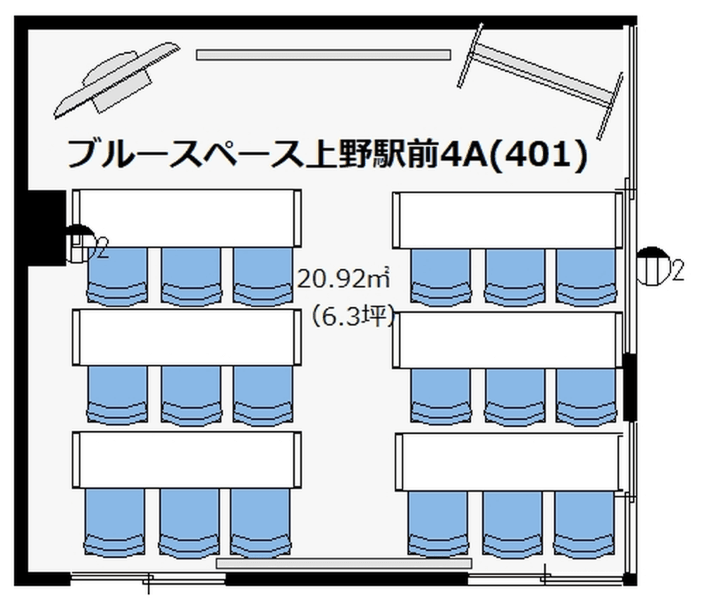 ブルースペース上野駅前4Aの間取り図（撮影位置つき）