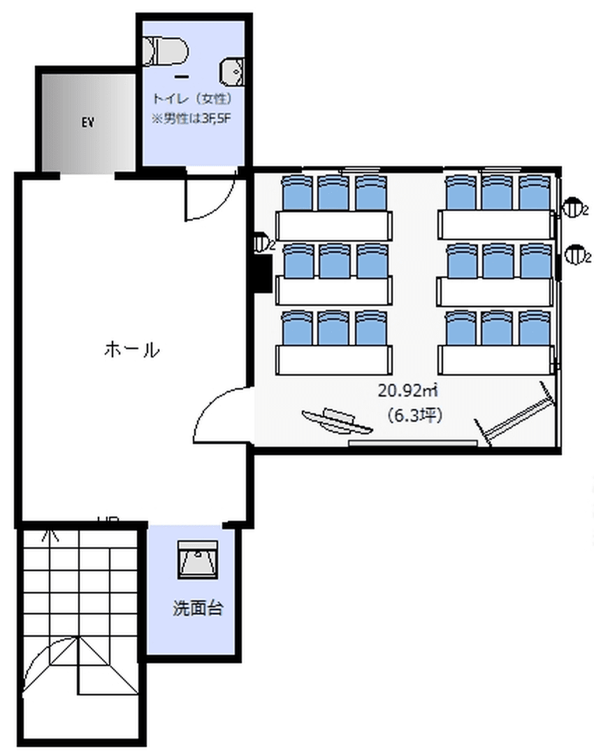 ブルースペース上野駅前4Bの間取り図（撮影位置つき）