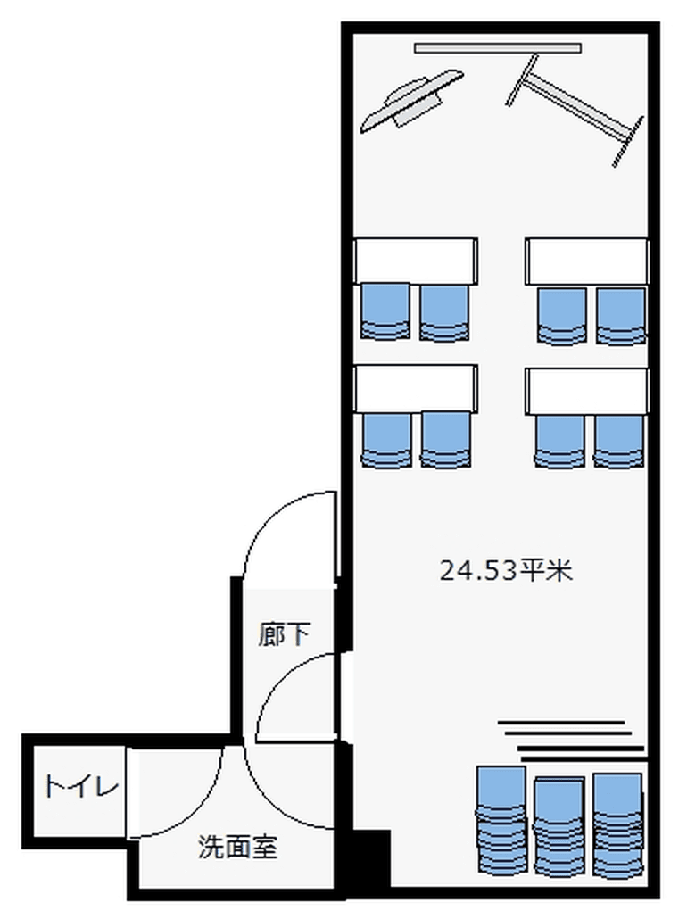 ブルースペース神田の間取り図(撮影位置つき)